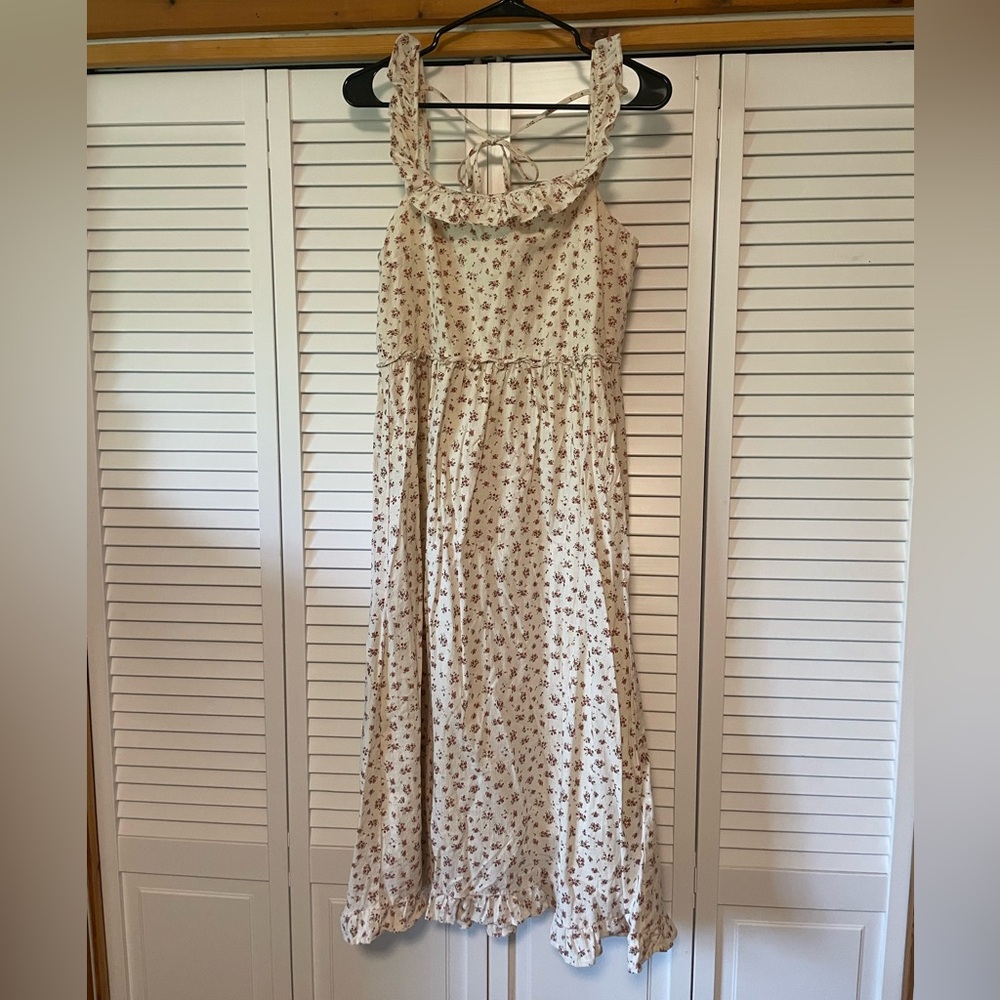 Neuflora Lily - Cream Floral Ruffle-Strap Maxi Dress
